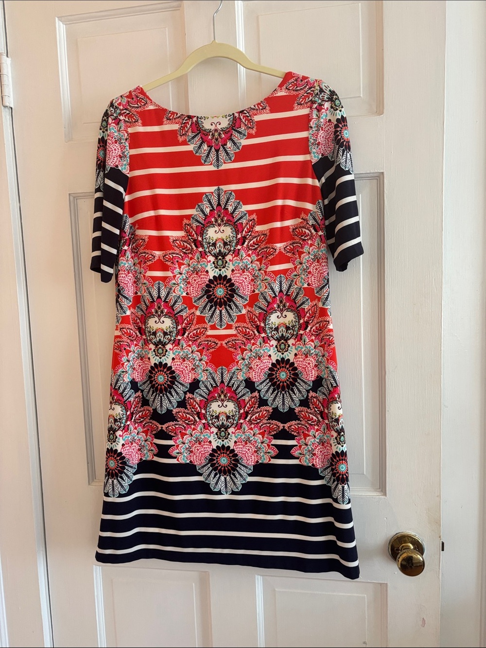 Eliza J Red & Navy Floral Medallion Stripe Midi Dress